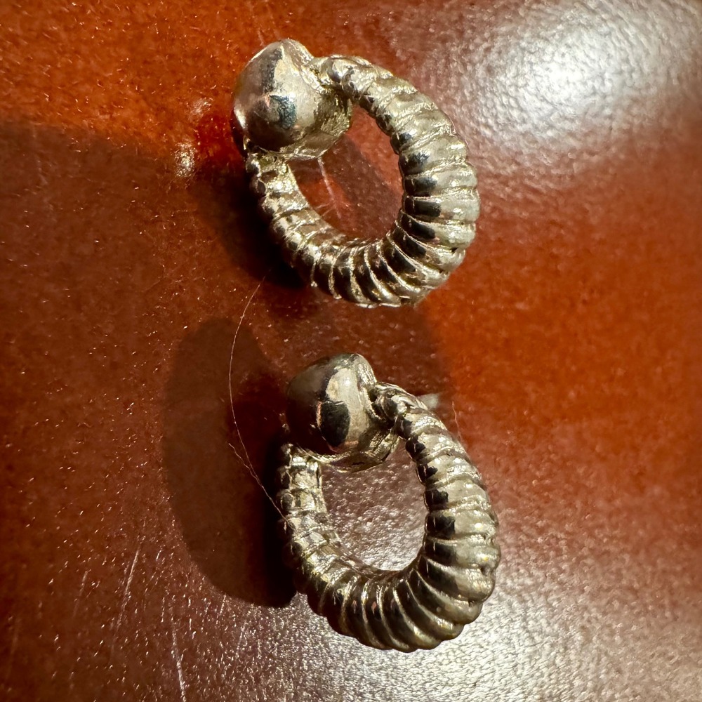 Vintage Silver Door Knocker Earrings Ribbed Metal Post 80s‎ Chunky Bold